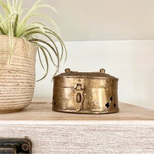 Vintage Solid Brass Cricket Trinket Matches Box Hinged w/ Lid Perforated Storage
